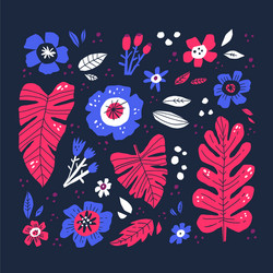 Flowers and leaves hand drawn vector