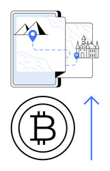 digital map navigation with bitcoin growth vector image