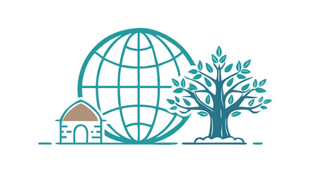 earth globe with grid and tree global network and vector image
