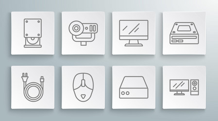 set line electric plug web camera computer mouse vector image