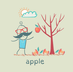 A man stands with tree on which one apple vector