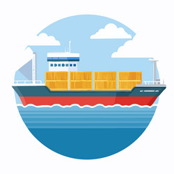cartoon of a cargo ship floating on the blue sea Vector Image