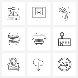 set 9 simple line icons for web and print vector image