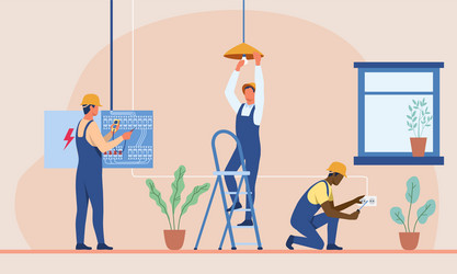 Professional electricians at work abstract concept vector