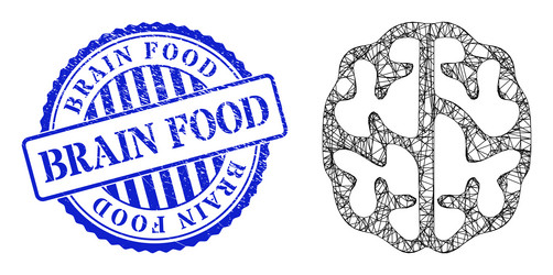 textured brain food badge and net web mesh vector image