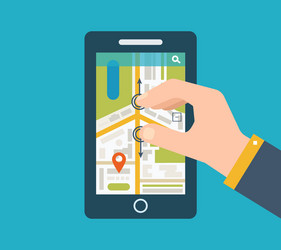 Mobile gps navigation on phone with map vector