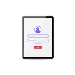 log in screen on tablet application interface vector