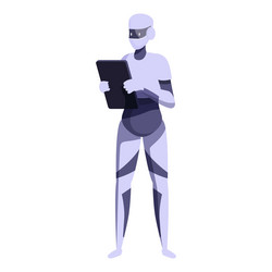 robot holding tablet analyzing data futuristic vector image