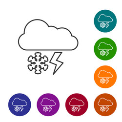 Grey line cloud with snow and lightning icon vector