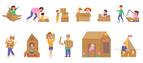 kids cardboard boxes set vector