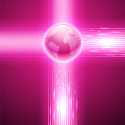 Pink background with binary code to the globe vector