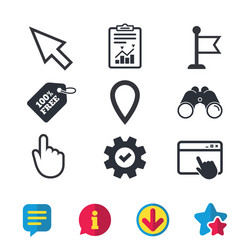 mouse cursor icon hand or flag pointer symbols vector image