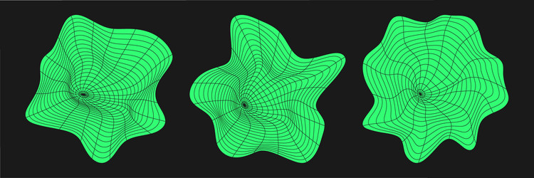 set of distorted cyber grids cyberpunk geometry vector image