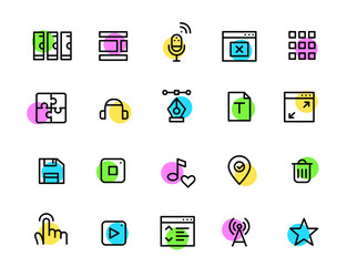 Simple colorful geometric line art icons set vector