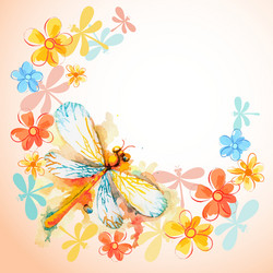 Dragonflies and Flowers Vector Image