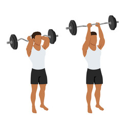 man doing ez bar overhead inside grip tricep vector image