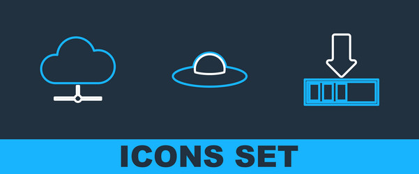 set line loading network cloud connection and ufo vector image