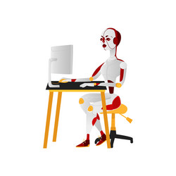 robot working on computer artificial intelligence vector image