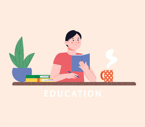 Education concept young boy with book at desk vector