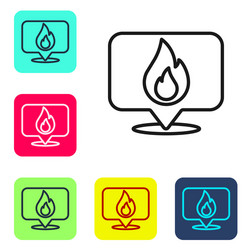 black line map pointer with fire flame icon vector image