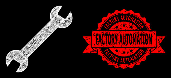 Grunge factory automation seal and bright web vector