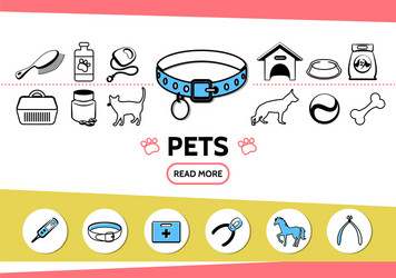 Pets line icons set vector