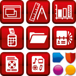 Set data icons on square buttons geometric vector