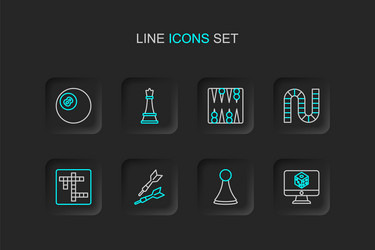 Set line game dice chip for board dart arrow vector