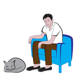 a man sits in chair at home vector