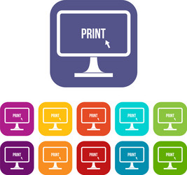 Print word on a computer monitor icons set vector