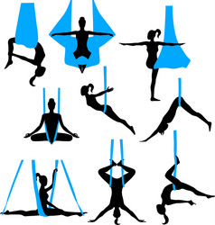 Aero Yoga Hammock Silhouettes Vector Image