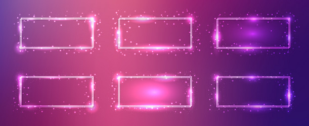 neon double rectangular frame with shining effects vector image