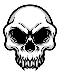 Detailed Skull Head - Black and White Vector Image