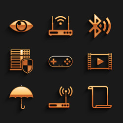 Set gamepad router and wi-fi paper scroll play vector