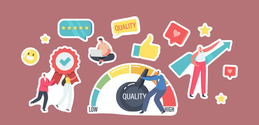 Set stickers level quality improvement theme vector