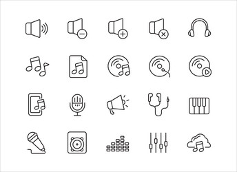 Set of sound and music icon with linear style vector