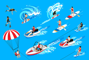 water sport isometric set vector