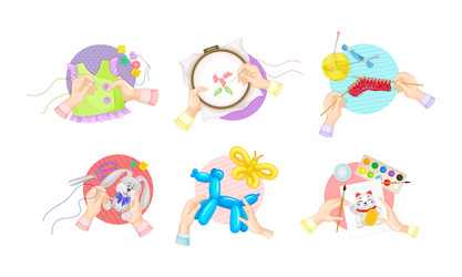 hands creating crafts set top view of vector image