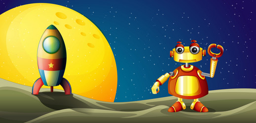 Robot and Spaceship in Outer Space vector image