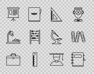 set line briefcase triangular ruler vector image