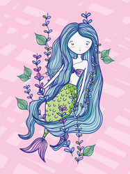 mermaid cute drawing vector