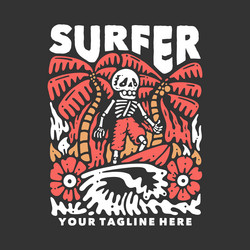 Surfer Skeleton Vintage T-Shirt Vector Image