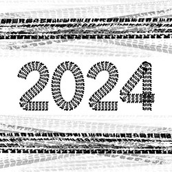 2024 new year card with tire wheel marks of cars vector