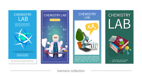 Flat chemistry lab vertical banners vector