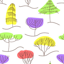 Seamless pattern with trees in line art style vector