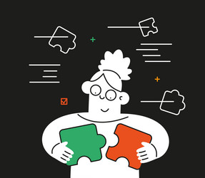 man assembles a puzzle the solution of task vector image