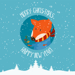 Cute Fox Winter Holiday Card Vector Image
