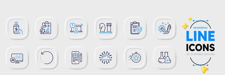 Recovery data report and chemistry lab line icons vector