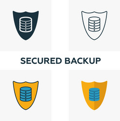secured backup icon set four elements in different vector image