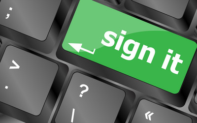 sign it or login concept with key on computer vector image